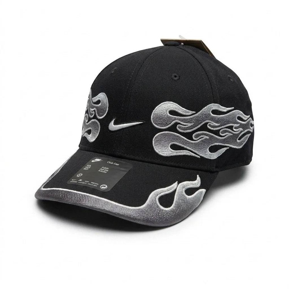 Nike Club Cap Black Silver Flame Embroidered Adjustable Hat FB5371-010